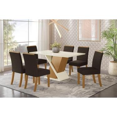 Imagem de Jogo de Mesa Solus e 6 Cadeiras Vega Nature/Marrom - FdECOR - Henn