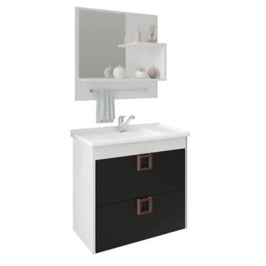 Imagem de Gabinete de Banheiro com Cuba e Espelheira Lirio 60cm Branco/Preto - M