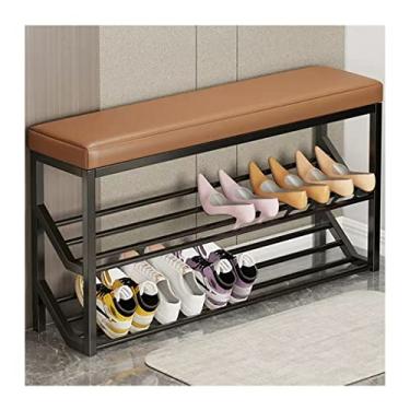 Imagem de LIJAHGMD Sapateira banco de 2 níveis armazenamento de sapatos com assento banco de entrada industrial prateleiras de armazenamento de metal organizador banco de entrada suporte de sapatos para hall de