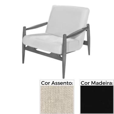 Imagem de Poltrona MH-3710 Herval Madeira Laca Fosca Preta Assento Estofado Bege