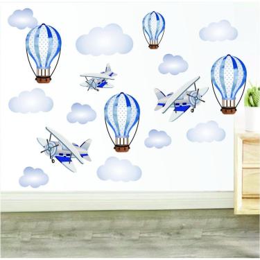 Imagem de Adesivo De Parede Aviões E Balões Retrô