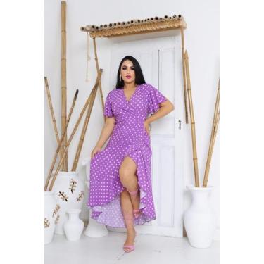 Imagem de Vestido envelope longo bolinhas de viscolinho manga curto - LAJMA STOR