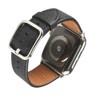 Imagem de SONAMU New York | Pulseira de couro Epsom com fivela quadrada 38mm/40mm Preto