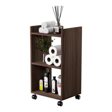 Imagem de Estante Multiuso Armário Móvel para Banheiro Nogal com Rodinhas 40cm