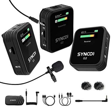 Imagem de SYNCO Sistema de microfone G2(A2) 2,4 GHz sem fio Lavalier, tela TFT com 1 receptor, 2 transmissores/2 microfone externo Lav-Mic, função de filtro de corte baixo para câmeras DSLR, filmadoras, smartphones e tablets gravadores