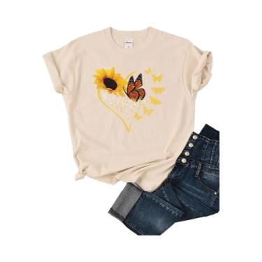 Imagem de Camisetas Femininas de Verão - Manga Curta, Estampas de Girassol, Borb