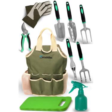Imagem de Conjunto de ferramentas de jardim Scuddles – Kit de jardinagem pesado com organizador de armazenamento, ergonômico para escavar à mão Ancinho Weeder Pá para pendurar luvas para presente para homens ou mulheres