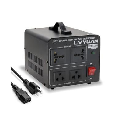 Imagem de LVYUAN Transformador conversor de tensão 1500 Watt Step Up/Down Converter de 110V-120V para 220V-240Vt e de 220V-240V para 110V-120V com 2 tomadas EUA, 2 saídas universais, disjuntor reinicializável