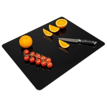 Imagem de Tábua de corte de vidro temperado para cozinha, tábua de corte de 45 x 61 cm com pés antiderrapantes para bancada, lavável na lava-louças, placa de canto arredondada, resistente ao calor e arranhões