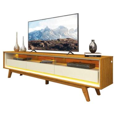 Imagem de Rack Bancada Para Tv Até 90 Polegadas Com Led Requinte Madeirado/off White Gelius /off