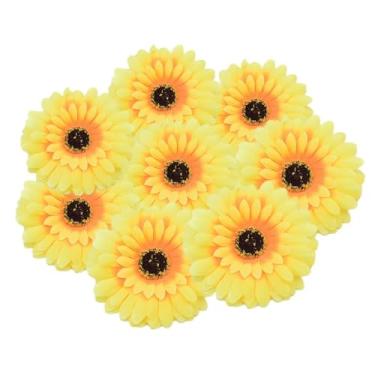 Imagem de Alpertie 50 peças de cabeças de flores falsas a granel, margaridas artificiais, cabeça de flores gerbera para artesanato, decoração de casamento, decoração de guirlanda DIY (amarelo, 10 cm)