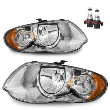 Imagem de Vizotae Conjunto de faróis para substituição de farol de halogênio Chrysler Town & Country 2005-2007, farol alto/baixo com lâmpadas, lado do motorista e do passageiro