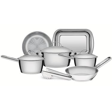 Imagem de Conjunto De Panelas 7 Peças Tramontina Allegra Em Aço Inox Com Fundo Triplo E Tampas Com Saída De Vapor Inox