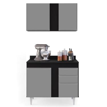 Imagem de Armário Aéreo Indiana E Balcão Gabinete 100cm Luziania Preto/cinza - Lumil Móveis