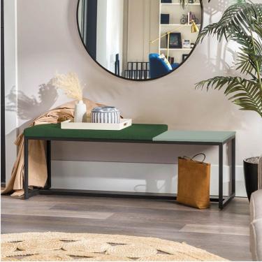 Imagem de Banco Recamier Puff 140cm Industrial Preto Suede Verde Tampo Quadrado Mdf Verde