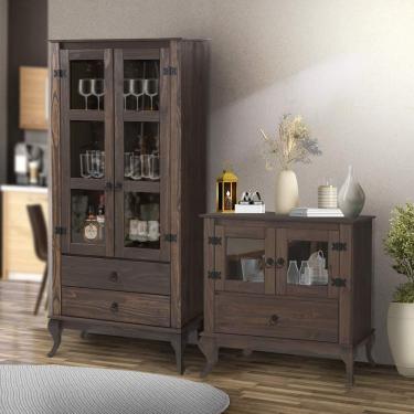 Imagem de Balcão Cristaleira Madeira Rustica Imbuia Jm Móveis