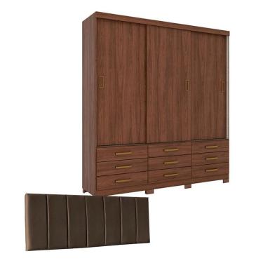 Imagem de Guarda Roupa Casal Uran Castanho Com Cabeceira Helena 140 Cm Marrom - Henn