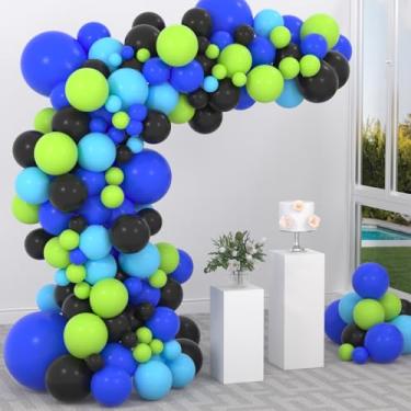 Imagem de Royal Blue Black Lime Green Balloon Arch Garland Kit - Video Game Balloon Arch Blue and Black Balloons Exploding Star Balloons for Video Gaming Birthday Baby Shower Graduation Party Decors