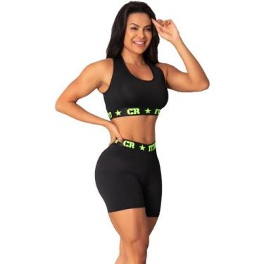 Imagem de Conjunto Short Elastico Exposto Feminino Academia - CR FITNESS, Preto 