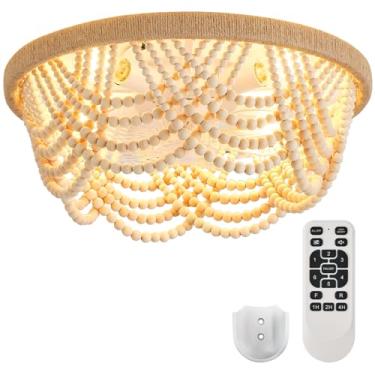 Imagem de Liokoc Ventiladores De Teto Com Controle Remoto, Ventilador Gaiola, Decoração Artesanal Contas, 6 Velocidades, Reversível, 19" Lâmpadas Incluídas Para Montagem Embutida No Teto, Madeira