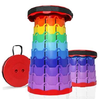 Imagem de RizzQi Banco Dobrável Reforçado, Assento Telescópico Portátil Dobrável, Bancos Retráteis Com Altura Ajustável Para Pesca, Caminhadas, Churrasco, Jardinagem, Atividades Internas E Externas, Arco-Íris