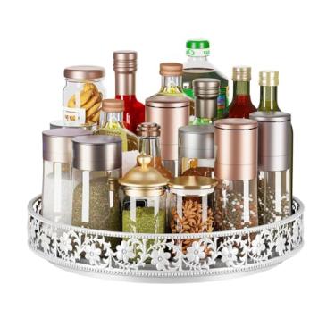 Imagem de HISKIWUU Organizador Lazy Susan Com Plataforma Giratória De 10", 360 Graus, Suporte Para Especiarias Armário, Mesa Jantar, Bancada, Despensa, Armário Cozinha, Penteadeira, Banheiro, Geladeira, Branc