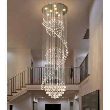 Imagem de cenozo Lustre De Cristal D24'' X A78'' Para Entrada, Lustres Teto Alto, Glam, Moderno, Grande, Gota Chuva, Luminárias Led Reguláveis, Escadas, Hall Sala Estar
