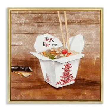 Imagem de Stupell Industries Caixa para viagem de arroz frito, moldura dourada, tela flutuante, arte de parede, design de Juliet Rose Philips, 63 x 63 cm