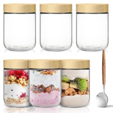 Imagem de SwellishColor Recipientes Para Aveia Noturna Com Tampa, Potes De Vidro 16 Oz Boca Larga E Tampa Bambu, Hermética Colheres, Preparação Refeição Iogurte, Pudim Chia, Salgadinhos, Salada, Temperos (Pac