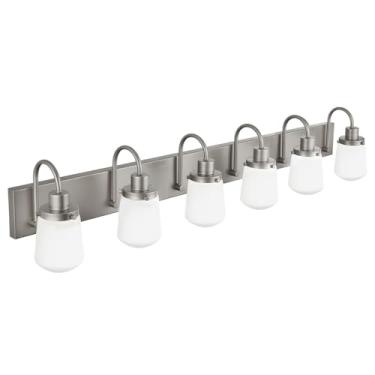 Imagem de Yaohong Luminárias De Banheiro Com 6 Luzes, Níquel Acetinado, Cúpulas Vidro Branco Leitoso Sobre O Espelho, Luminária Parede Moderna Para Sala Estar, Armário E Varanda
