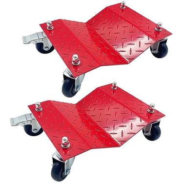 Imagem de WINVI Conjunto De 2 Elevadores Móveis Para Rodas Carro, Patins Veículos Alta Resistência, Macaco Motocicleta E Carrinhos Mudança Com Rodas, Capacidade 1365 Kg, Preto (Vermelho, Carrinhos)