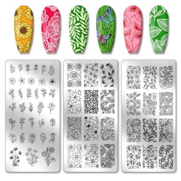 Imagem de PH PandaHall 3 Peças Placas De Carimbo Unha Estênceis Estampa Planta Aço Inoxidável Imagem Flores Folha Ferramenta Para Design Arte 4,7 X 2,4"