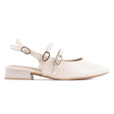 Imagem de Slingback Ramarim Branco Chanel Salto Baixo Verniz 2415131-3 Cor:branco;tamanho:35