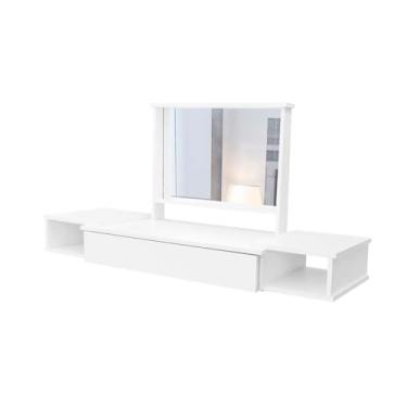 Imagem de Penteadeira Camarim Suspensa Com Espelho 2 Nichos 1 Gaveta (Branco)