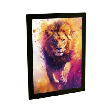 Imagem de Quadro Decorativo Leão Correndo Ilustração Rosa Decoração Poster Quarto Sala