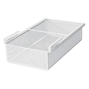 Imagem de IEUDNS Gaveta suspensa com puxador sob a prateleira, cesto de arame, organizador para guardar roupas íntimas, para quarto, lavanderia, armário, S White