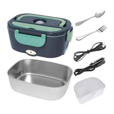 Imagem de DimyFew Lancheira elétrica com alça, aquecedor de alimentos, recipiente para almoço de adultos, aquecedor de alimentos para viagem, caminhão, casa, Cinza Verde