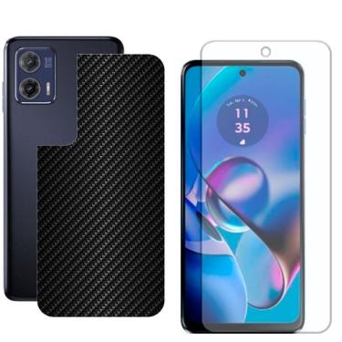 Imagem de Película Hidrogel + Adesivo Fibra De Carbono Para Motorola Moto G73 5g - Preta