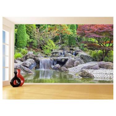 Imagem de Papel De Parede Jardim Rio Flores Lago Árvores 3,5M Jjp48 - Você Decor