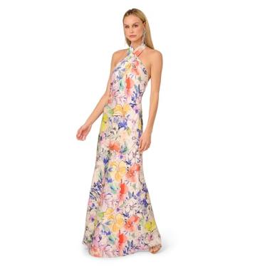 Imagem de Adrianna Papell Vestido longo de cetim estampado feminino, Marfim Multi, 50