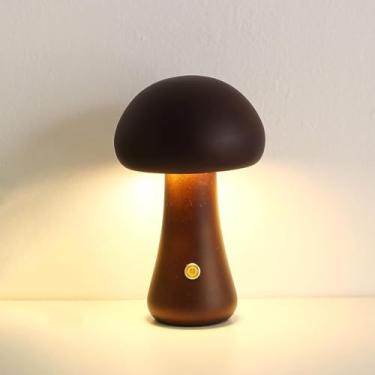 Imagem de Lâmpada De Cogumelo Para Crianças, Mini Lâmpada Portátil Regulável Sem Fio, Pequena Lâmpada De Cabeceira Recarregável Com Carregamento Usb, Luz Noturna De Madeira Led P, Walnut a