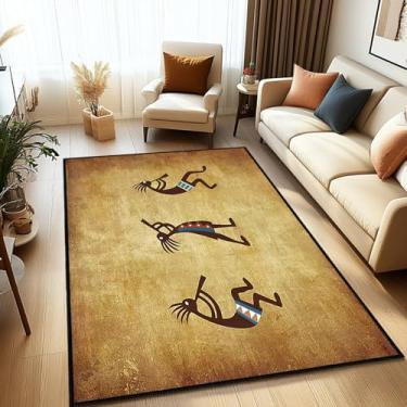 Imagem de JISMUCI Tapete de área 12 x 18 cm para sala de estar, sudoeste nativo americano kokopelli étnico, tapete rústico do sudoeste para sala de jantar, tapete lavável para quarto, tapetes antiderrapantes