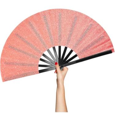 Imagem de BAICFQUK Grande ventilador de mão dobrável para rave, ventilador de estourar ventiladores para dança em linha, grandes fãs de palmas, botas dobráveis no chão, ventilador para ar livre, casamento