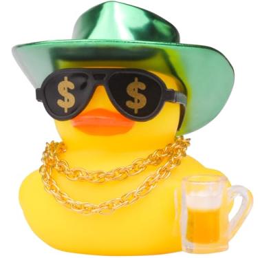 Imagem de CoFuBcad Decoração de painel de pato de borracha, decoração de pato amarelo de carro engraçado com colar de chapéu de caubói óculos de sol, mini instrumento de suporte para acessórios legais de carro