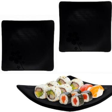 Imagem de Kit 2 Pratos Quadrado Restaurante Sushi Melamina 18cm Preto - Best