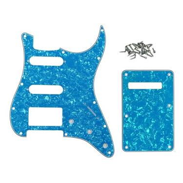 Imagem de ROZILO Conjunto de 11 furos azul claro pérola Strat HSS Pickguard Guitar Backplate para Fender EUA/México, peça de guitarra Stratocaster padrão