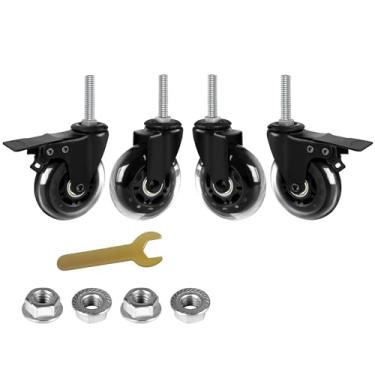 Imagem de MALLLALA 3 Rodas Giratórias, Conjunto De 4 Rodízios Giratórios Heavy Dudy (2 Com Freio, 2 Giratórios), Rodízios Com Haste Roscada De 3/8-16X1,5, Substituição De Rodízio Industrial De Borracha Sem