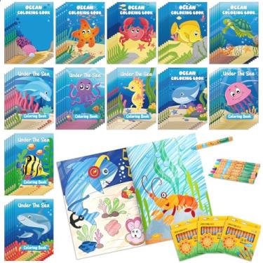Imagem de Fulmoon 144 Pcs Under The Sea Mini Coloring Books with Crayons for Kids Ocean Animals Coloring Books Bulk for Mermaid Birthday Party Favors School Classroom Activity SuppliesOcean Animals