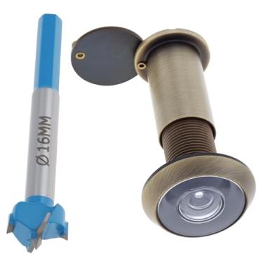 Imagem de HOJLKLD Olho mágico do visualizador de porta, furos de latão sólido de 200 graus para porta sólida com broca de 16 mm, visualizador de porta de 5/8 polegadas com capa de privacidade para portas de 3,5