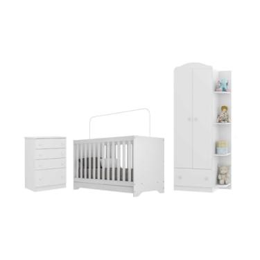 Imagem de Quarto Infantil Completo com Berço 3 em 1 para Colchão 130x60cm Multimóveis Mp4353 Branco/colorido
